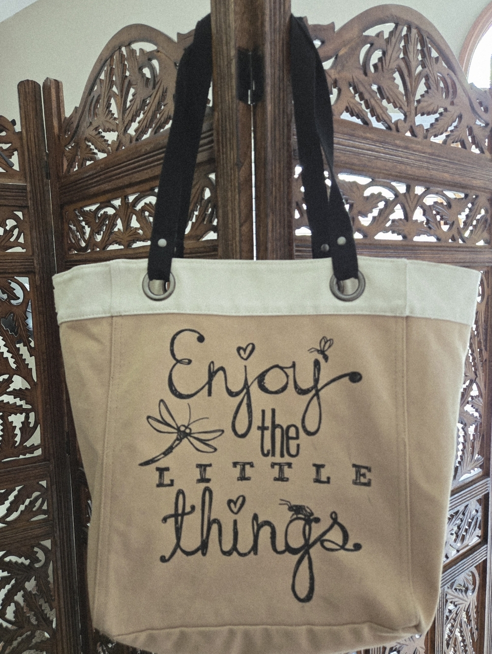 Retired Thirty One Canvas Tote Bag  "Enjoy The Little Things" Casual Carryalll
